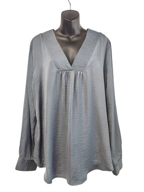 Perch by Blu Pepper Gray V-Neck Long Sleeve Blouse Womens Plus Size 2X